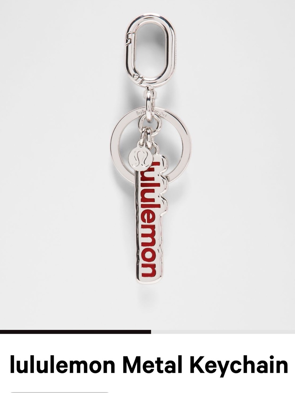 lululemon athletica Silver Keyring with Red Logo Charm NWT